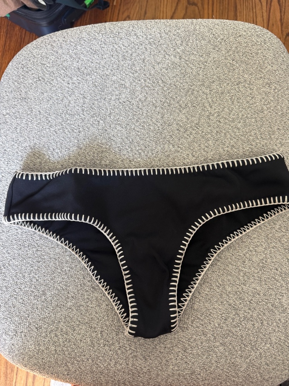 Black Bikini Bottom with Contrast White Stitching